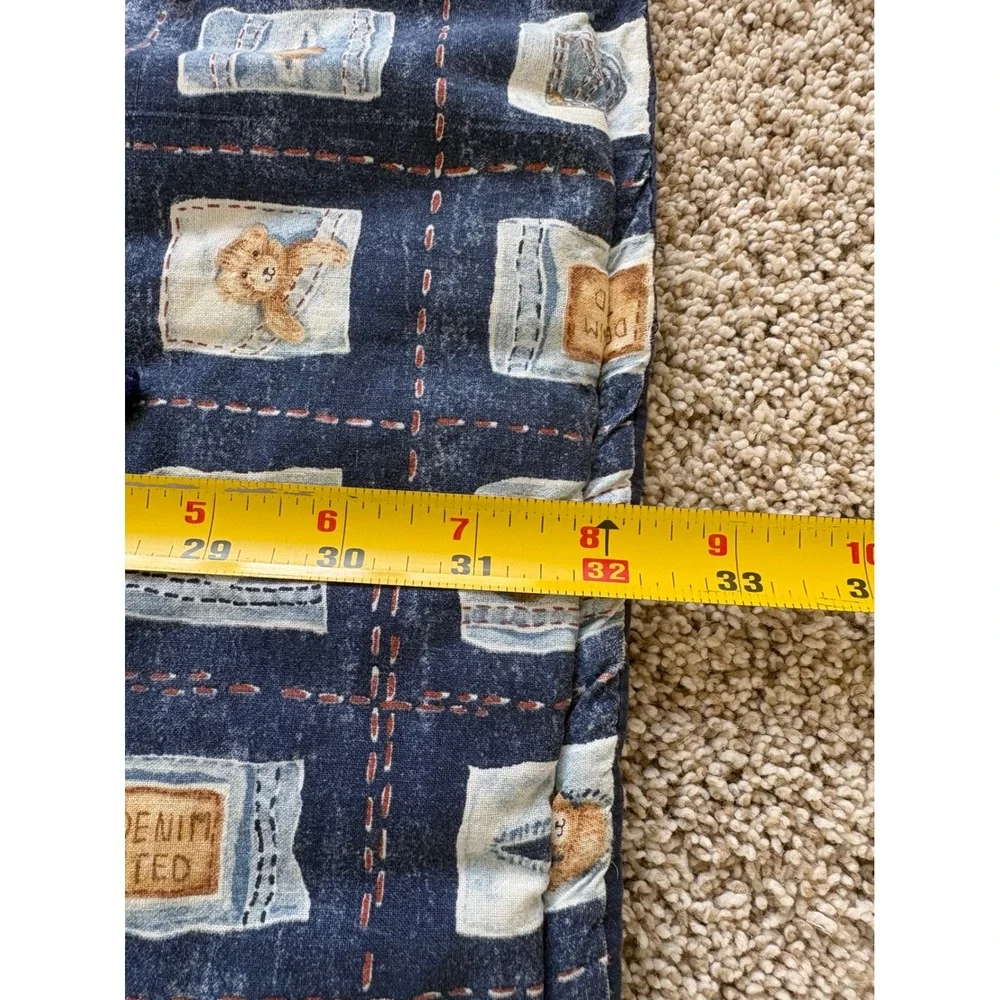 Vtg 1996 Denim Ted Bear Pockets ‎ Baby Blanket Navy Blue 32x40